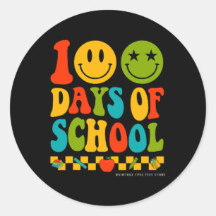 Groovy 100 Days of School Student Lehrer Kinder Hi Runder Aufkleber