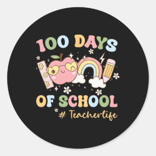 Groovy 100 Days Schullehrer Leben Schüler Rain Runder Aufkleber