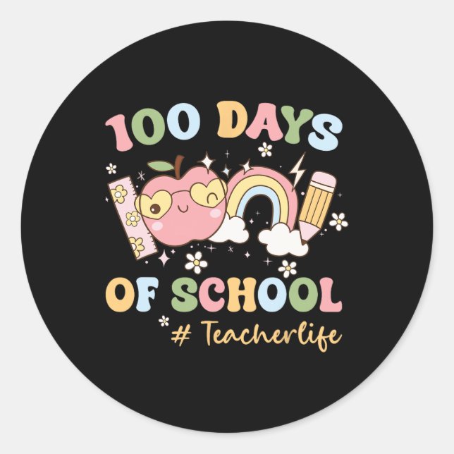 Groovy 100 Days Schullehrer Leben Schüler Rain Runder Aufkleber (Vorderseite)