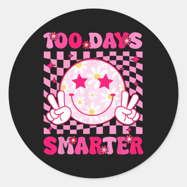 Groovy 100 Days Smarter Pink Smile Face Teens Girl Runder Aufkleber (Vorderseite)