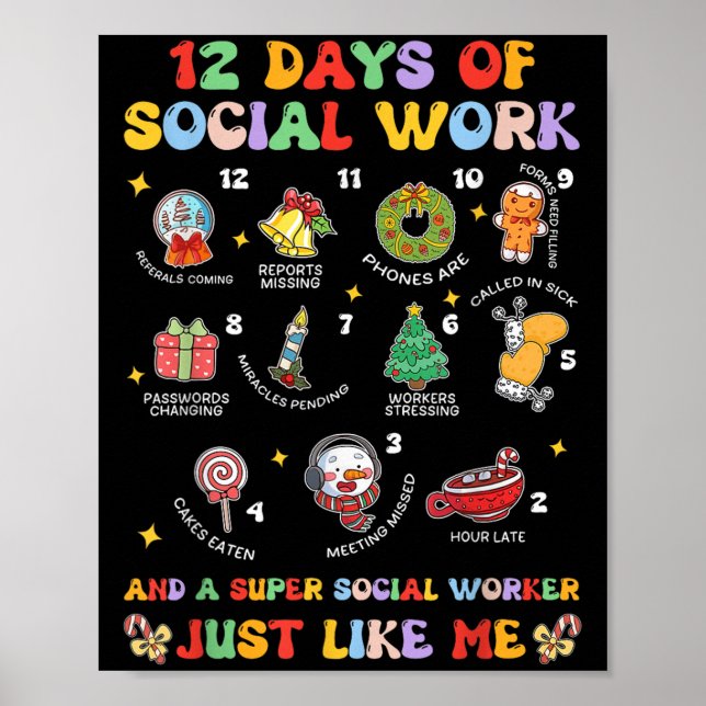 Groovy 12 Days Of Social Work Christmas School Soc Poster (Vorne)