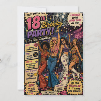 Groovy 1970er Jahre Disco 18. Geburtstagseinladung Einladung