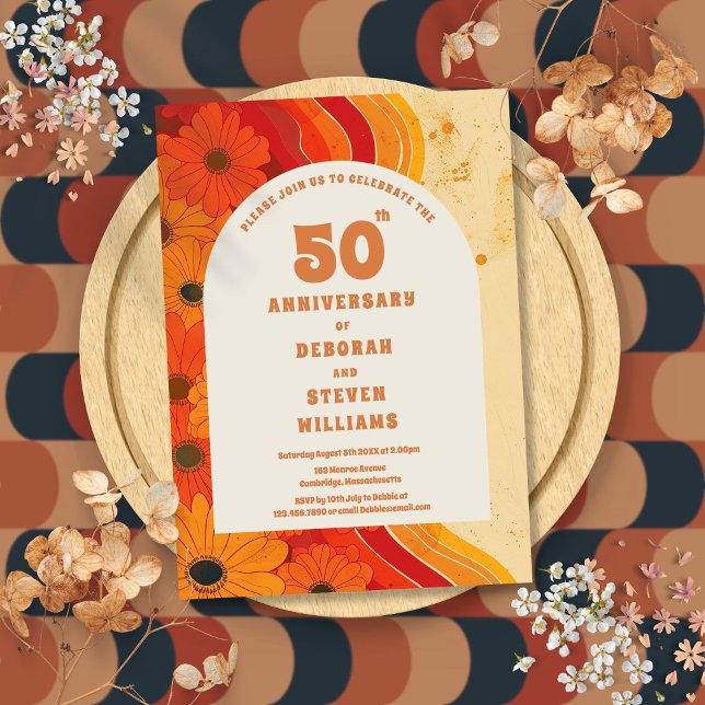 Groovy 1970s 50th Wedding Anniversary Einladung (Groovy 1970s 50th Wedding Anniversary Invitation)