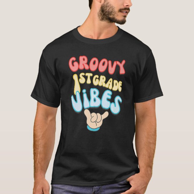 Groovy 1. Grade Vibes Retro School T-Shirt (Vorderseite)