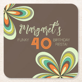 Groovy 40. Geburtstag Party 70er Hippie Blume Rechteckiger Pappuntersetzer