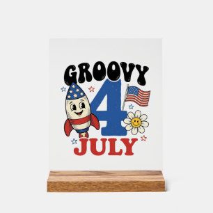Groovy 4. Juli Raketen Patrioten Shirt Design_1 Acrylschild