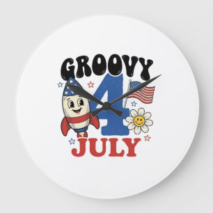 Groovy 4. Juli Raketen-Patriotisches-Shirt-Design_ Große Wanduhr