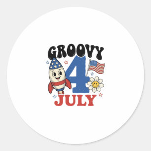 Groovy 4. Juli Raketen-Patriotisches-Shirt-Design_ Runder Aufkleber