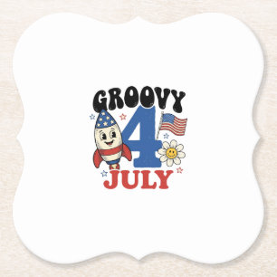 Groovy 4. Juli Raketen-Patriotisches-Shirt-Design_ Untersetzer