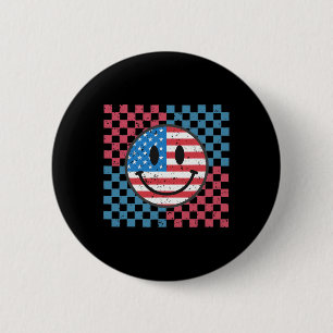 Groovy 4. Juli Smiley Gesicht USA-Flagge Freiheit Button