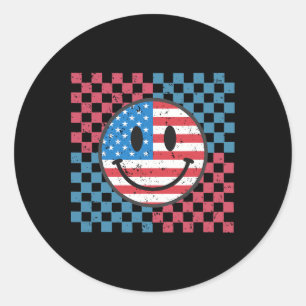 Groovy 4. Juli Smiley Gesicht USA-Flagge Freiheit Runder Aufkleber