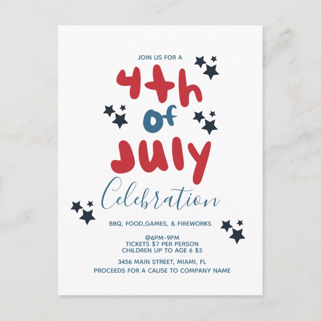 Groovy 4. Juli Stars GRILLEN Flyer Einladung Postkarte (Vorderseite)