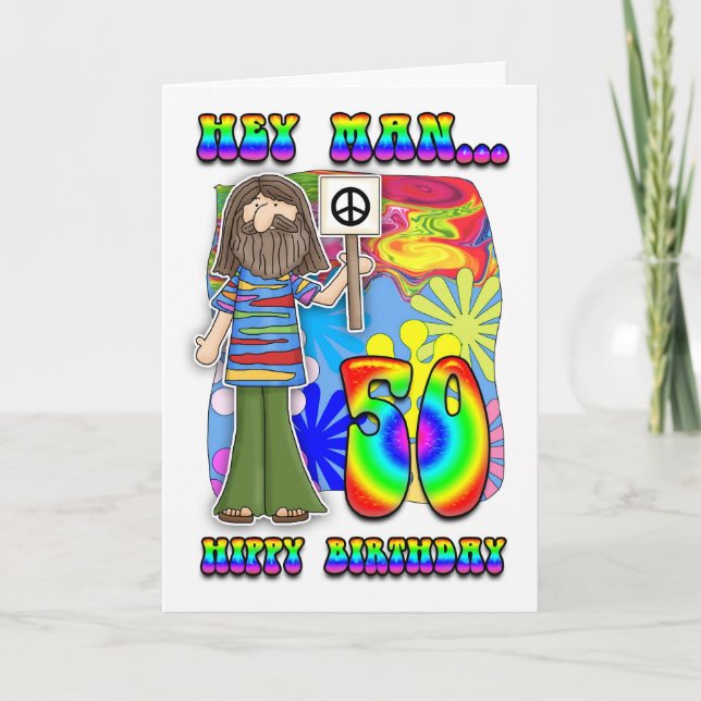 Groovy 50. Geburtstag - Hippy Birthday Karte (Vorderseite)