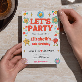 Groovy 5. Geburtstag Einladung - Beige, Rot, Retro