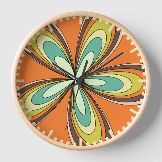 Groovy 60er 70er Hippie Blume Orange Retro Daisy Uhr (Vorderseite)