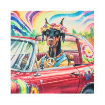 Groovy 60er Dobermann in rotem Cabrio