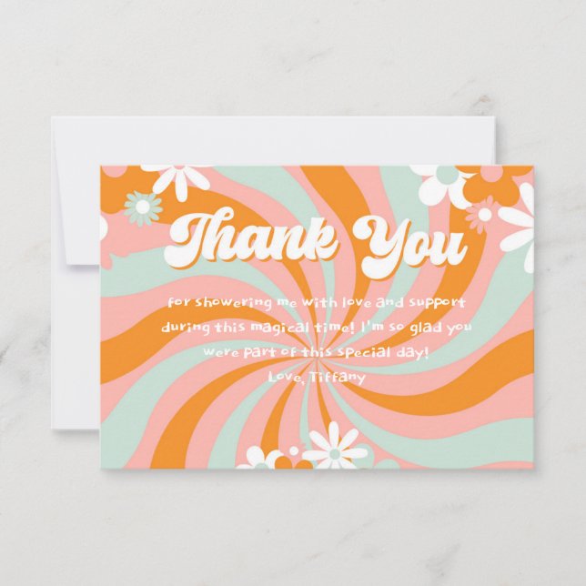 Groovy 70er Baby Shower Vielen Dank Dankeskarte (Vorderseite)