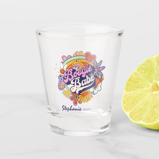 Groovy 70er Bachelorette Boogie Babe ID929 Schnapsglas (Vorderseite)
