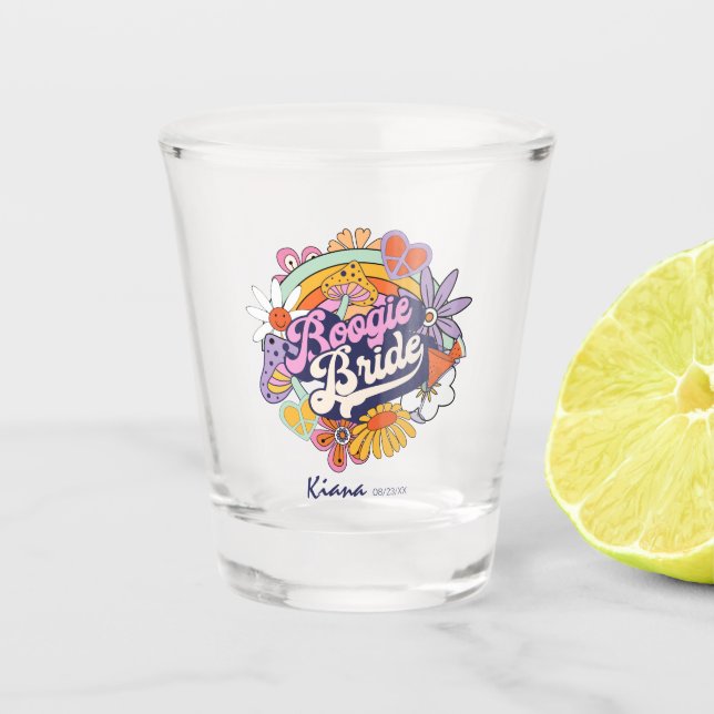 Groovy 70er Bachelorette Boogie Bride ID929 Schnapsglas (Vorderseite)