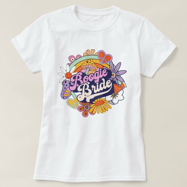 Groovy 70er Bachelorette Boogie Bride ID929 T-Shirt (Design vorne)
