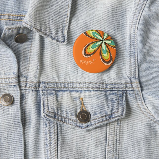 Groovy 70er Hippie Blume Orange Retro Daisy Name Button (Beispiel)