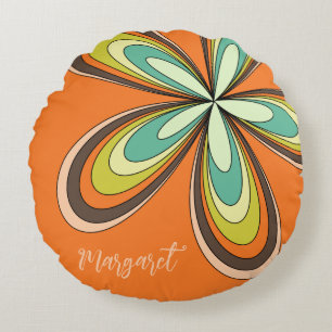 Groovy 70er Hippie Blume Orange Retro Daisy Name Rundes Kissen