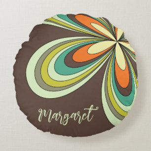 Groovy 70er Hippie Blumen Braune Retro Daisy Name Rundes Kissen