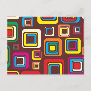 Groovy 70er-Jahre-Fliesenmuster Quadrate auf Braun Postkarte