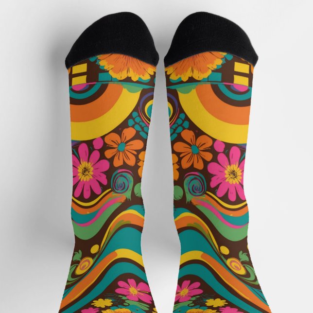 Groovy 70er Jahre Vibes Retro Muster Socken (Oben)