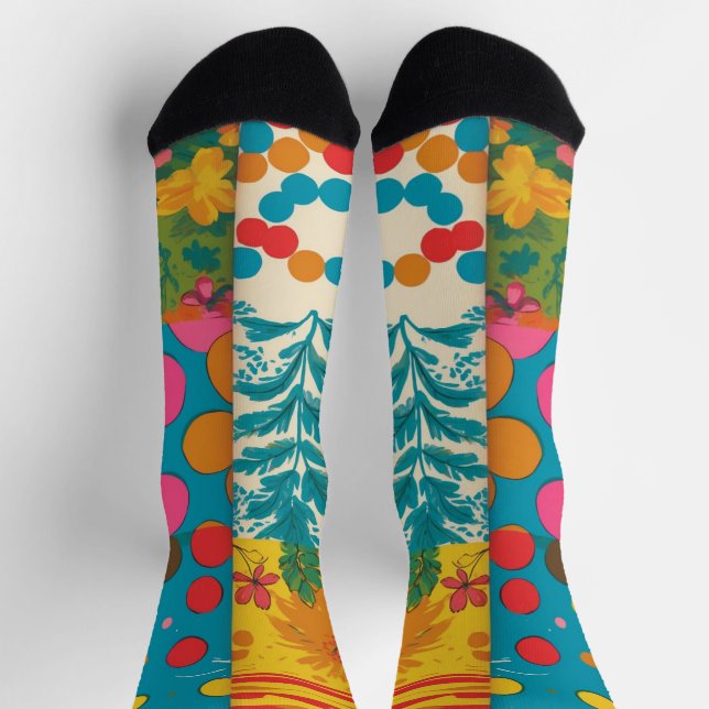 Groovy 70er Jahre Vibes Retro Muster Socken (Oben)