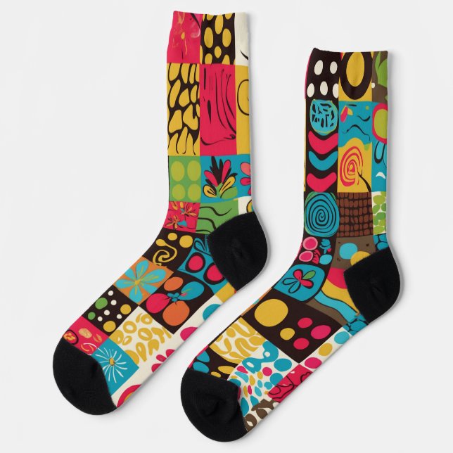Groovy 70er Jahre Vibes Retro Muster Socken (Linkes Detail)