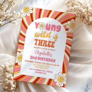 Groovy 70er Jung Wild und Drei 3. Geburtstag Einladung