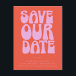 Groovy 70er Pink Orange Simple Save the Date Postkarte<br><div class="desc">Groovy 70er Pink Orange Einfache Save the Date Postkarte</div>