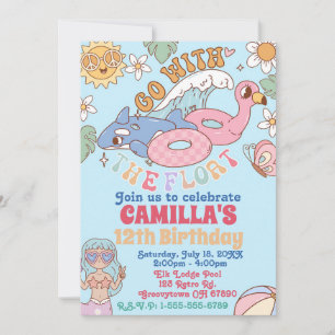 Groovy 70er Pool Party Geburtstagseinladung Einladung