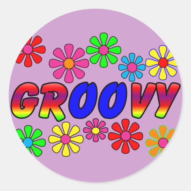 Groovy 70er Retro Blume Power Geschenke Runder Aufkleber (Vorderseite)
