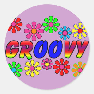 Groovy 70er Retro Flower Power Geschenke Runder Aufkleber