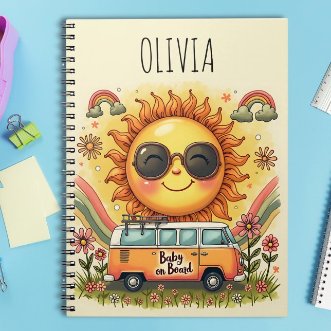 Groovy 70er Retro Lächeln Sun, Peace & Liebe Vibes Notizblock (Von Creator hochgeladen)