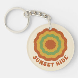 Groovy 70er Retro-Sonnenuntergang-Wellen-Blumen-Äs Schlüsselanhänger