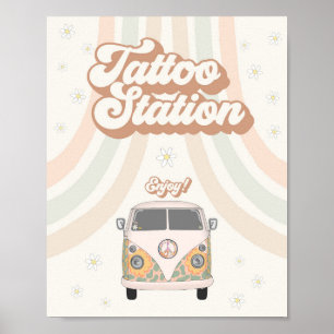 Groovy 70er Retro-Tätowierstation bevorzugt Zeiche Poster