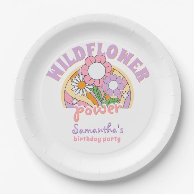 Groovy 70er Retro Wildblume Blume Power Geburtstag Pappteller (Vorderseite)