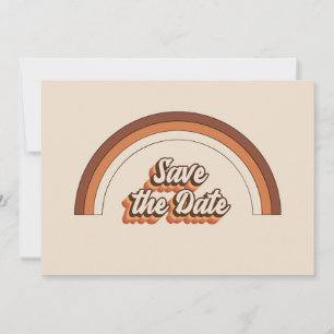 Groovy 70er Typografie Retro Terracotta Rainbow Save The Date