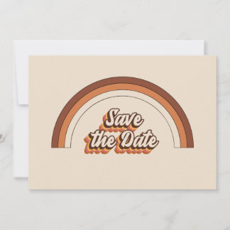 Groovy 70er Typografie Retro Terrakotta Regenbogen Save The Date
