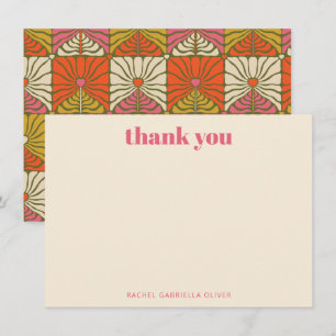 Groovy 70er Vintag Pink Orange Bloral Custom Dankeskarte