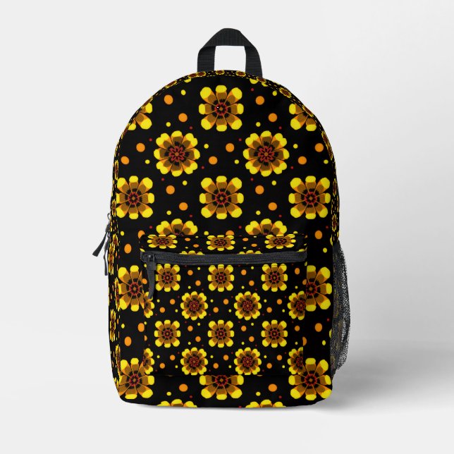 Groovy 70s Daisy Flower Power Pattern Bedruckter Rucksack (Vorderseite)
