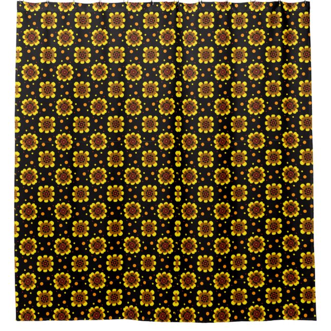 Groovy 70s Daisy Flower Power Pattern Duschvorhang (Vorderseite)