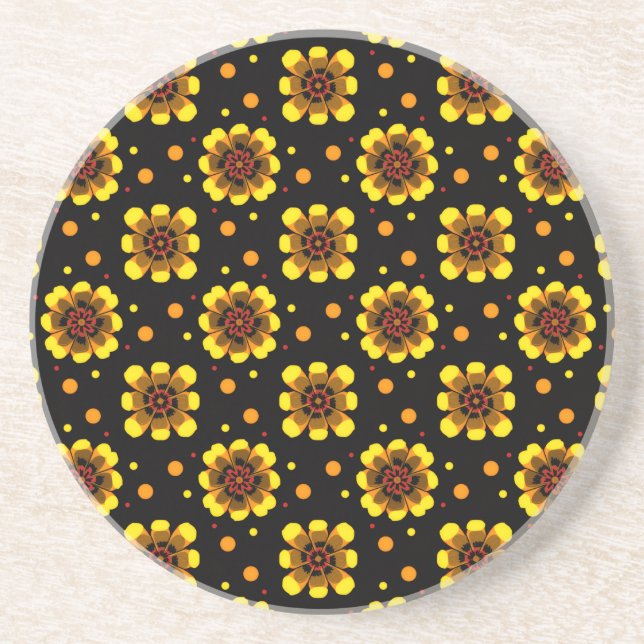Groovy 70s Daisy Flower Power Pattern Getränkeuntersetzer (Vorne)