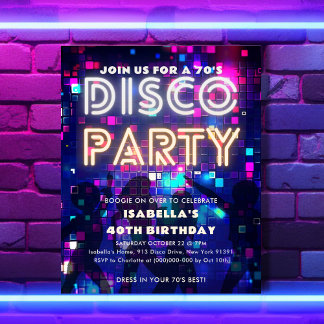 Groovy 70's Disco Party Geburtstagsbudget Einladun