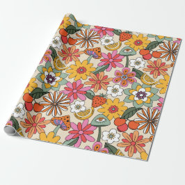 Groovy 70's, Orange, Pink und Green Floral Geschenkpapier