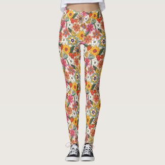 Groovy 70's, Orange, Pink und Green Floral Leggings