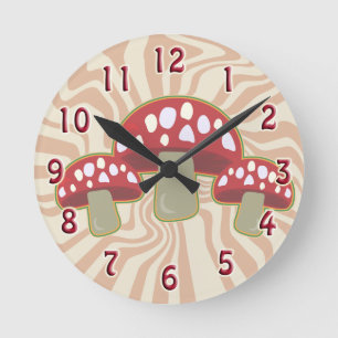 Groovy 70's Red Top Mushrooms Runde Wanduhr